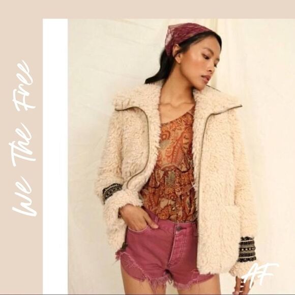 WE THE FREE ANGELINA EMBELLISHED TEDDY COAT CREAM - Picture 2 of 14